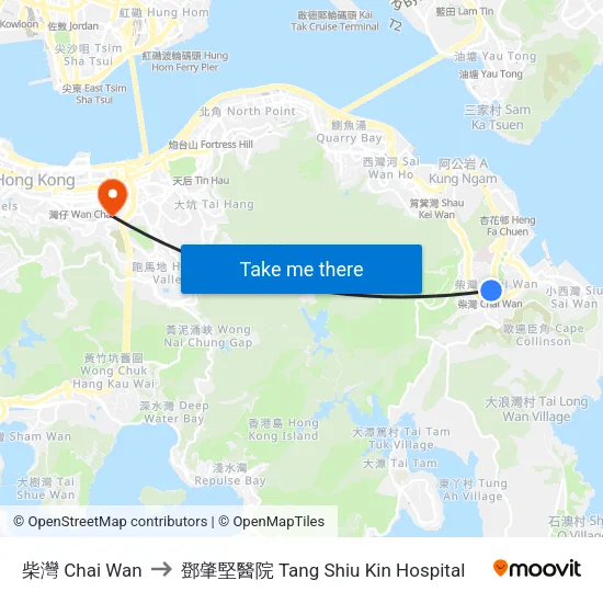 柴灣 Chai Wan to 鄧肇堅醫院 Tang Shiu Kin Hospital map
