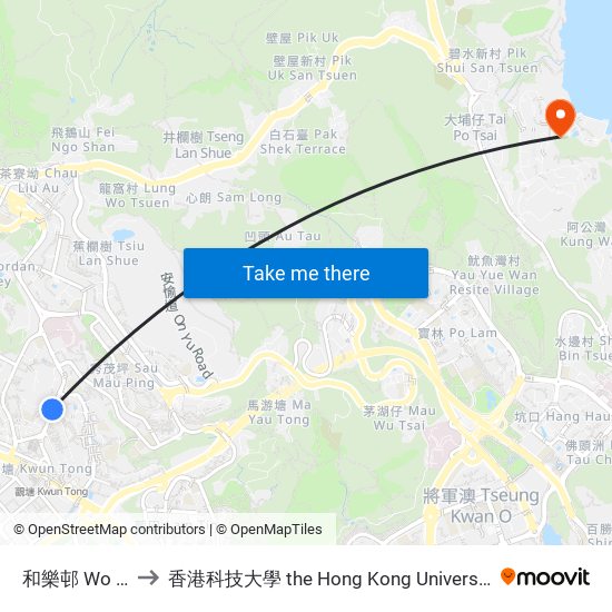 和樂邨 Wo LOK Estate to 香港科技大學 the Hong Kong University Of Science And Technology map