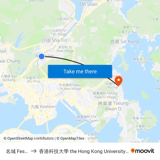名城 Festival City to 香港科技大學 the Hong Kong University Of Science And Technology map