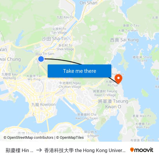 顯慶樓 Hin Hing House to 香港科技大學 the Hong Kong University Of Science And Technology map