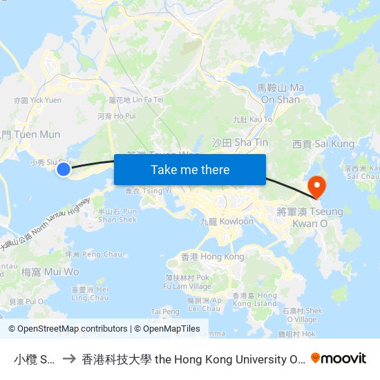 小欖 Siu Lam to 香港科技大學 the Hong Kong University Of Science And Technology map