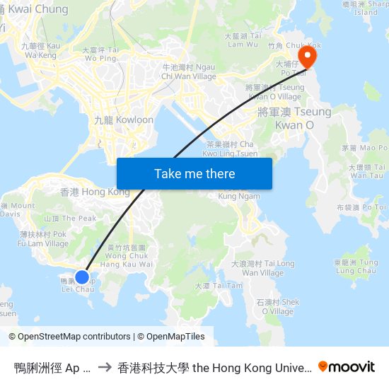 鴨脷洲徑 Ap Lei Chau Drive to 香港科技大學 the Hong Kong University Of Science And Technology map