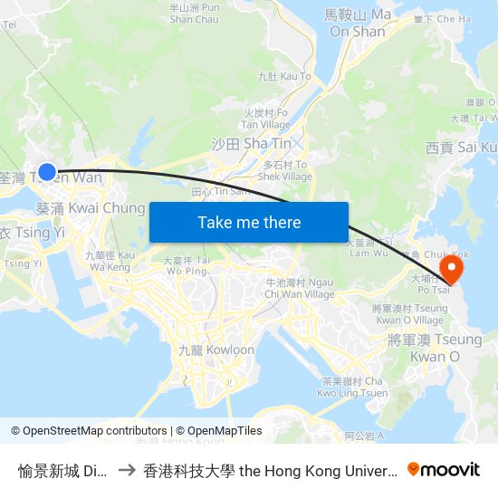愉景新城 Discovery Park to 香港科技大學 the Hong Kong University Of Science And Technology map