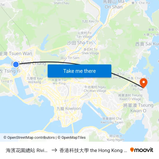 海濱花園總站 Riviera Garden Bus Terminus to 香港科技大學 the Hong Kong University Of Science And Technology map