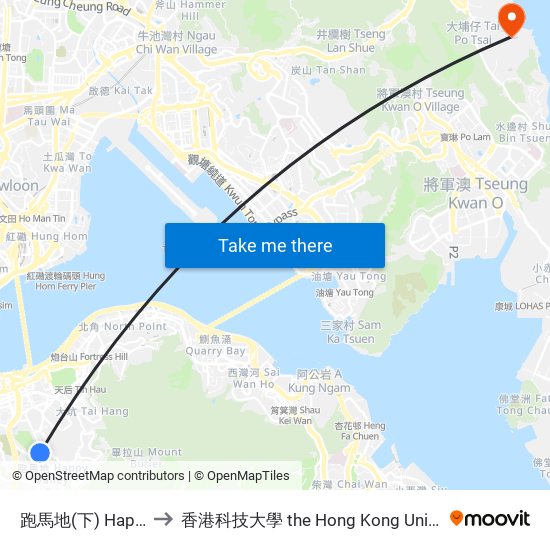 跑馬地(下) Happy Valley (Lower) to 香港科技大學 the Hong Kong University Of Science And Technology map