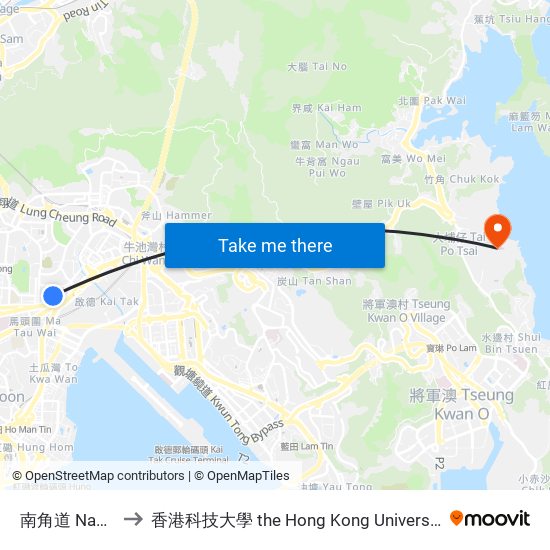 南角道 Nam Kok Road to 香港科技大學 the Hong Kong University Of Science And Technology map