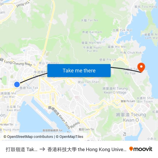 打鼓嶺道 Tak Ku Ling Road to 香港科技大學 the Hong Kong University Of Science And Technology map