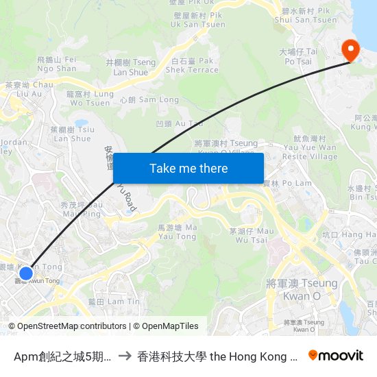 Apm創紀之城5期 Apm Millennium City 5 to 香港科技大學 the Hong Kong University Of Science And Technology map