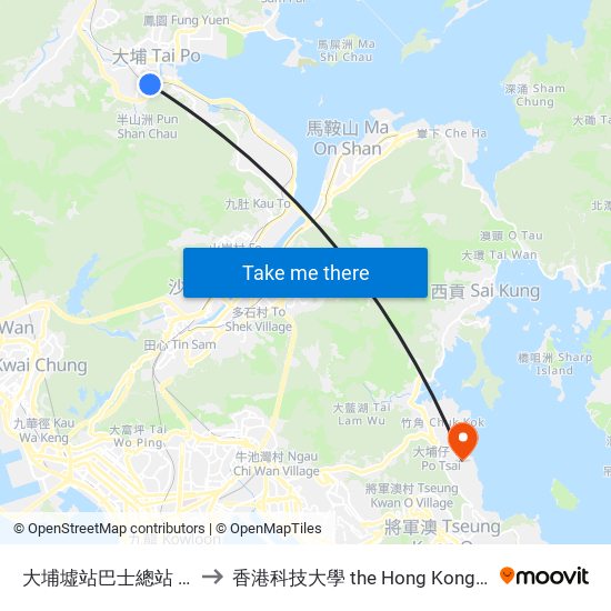 大埔墟站巴士總站 Tai Po Market Station B/T to 香港科技大學 the Hong Kong University Of Science And Technology map
