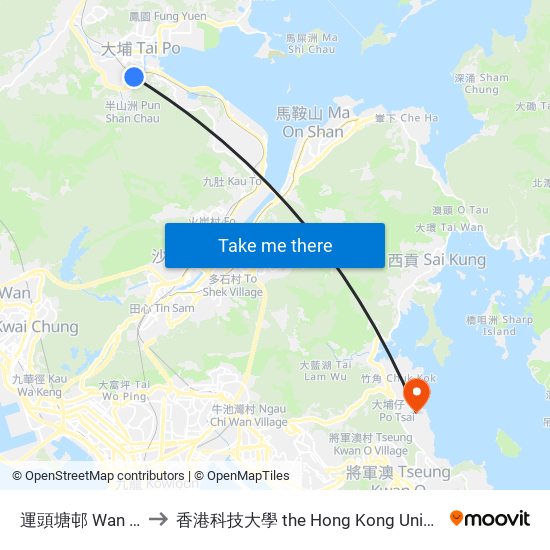 運頭塘邨 Wan Tau Tong Estate to 香港科技大學 the Hong Kong University Of Science And Technology map