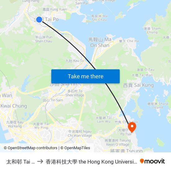 太和邨 Tai Wo Estate to 香港科技大學 the Hong Kong University Of Science And Technology map