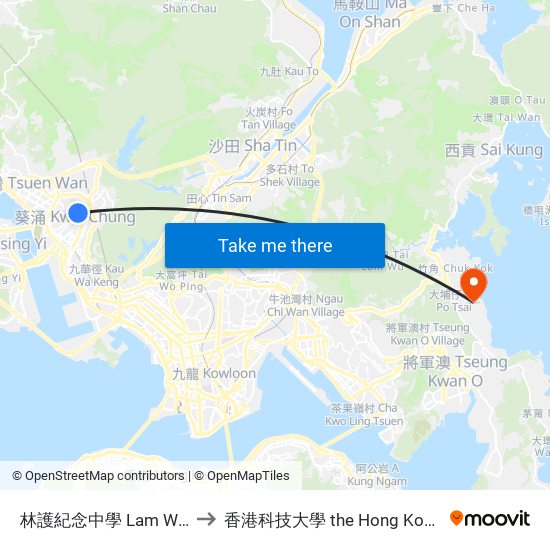 林護紀念中學 Lam Woo Memorial Secondary School to 香港科技大學 the Hong Kong University Of Science And Technology map