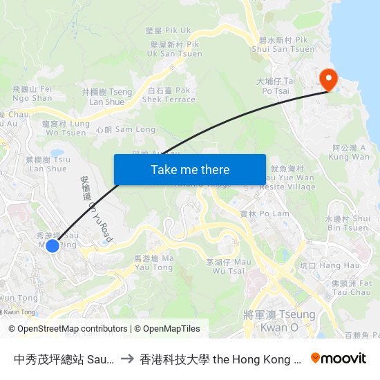 中秀茂坪總站 Sau Mau Ping (Central) B/T to 香港科技大學 the Hong Kong University Of Science And Technology map