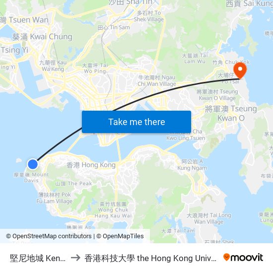 堅尼地城 Kennedy Town B/T to 香港科技大學 the Hong Kong University Of Science And Technology map
