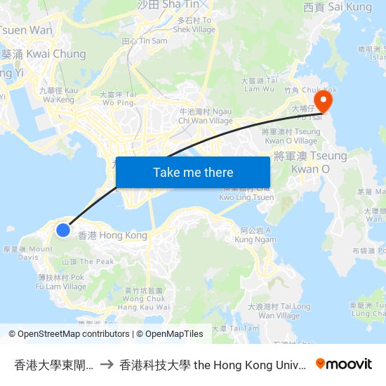 香港大學東閘 Hku East Gate to 香港科技大學 the Hong Kong University Of Science And Technology map