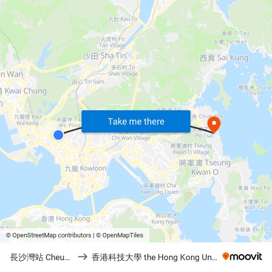 長沙灣站 Cheung Sha Wan Station to 香港科技大學 the Hong Kong University Of Science And Technology map