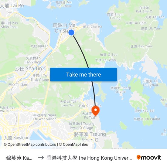 錦英苑 Kam Ying Court to 香港科技大學 the Hong Kong University Of Science And Technology map
