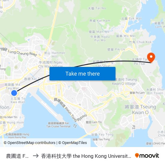農圃道 Farm Road to 香港科技大學 the Hong Kong University Of Science And Technology map