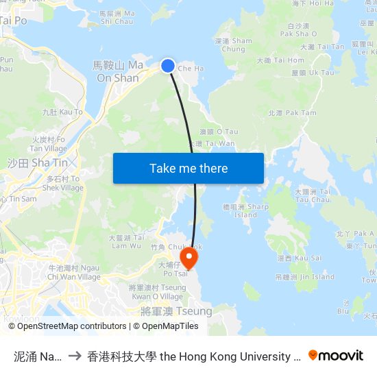 泥涌 Nai Chung to 香港科技大學 the Hong Kong University Of Science And Technology map