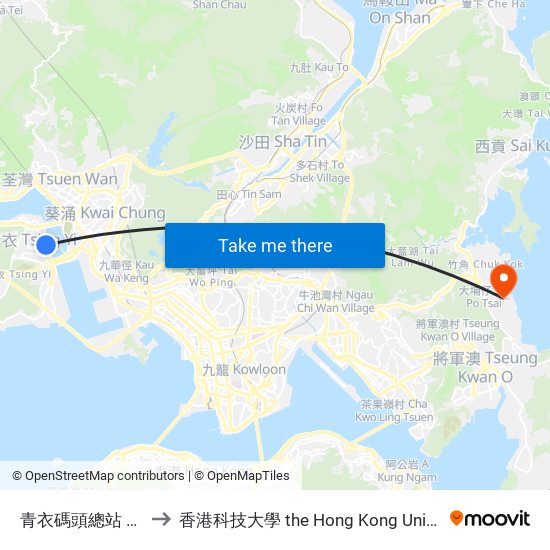 青衣碼頭總站 Tsing Yi Ferry B/T to 香港科技大學 the Hong Kong University Of Science And Technology map