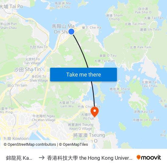 錦龍苑 Kam Lung Court to 香港科技大學 the Hong Kong University Of Science And Technology map