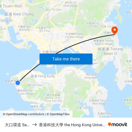 大口環道 Sandy Bay Road to 香港科技大學 the Hong Kong University Of Science And Technology map