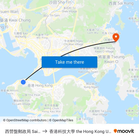 西營盤郵政局 Sai Ying Pun Post Office to 香港科技大學 the Hong Kong University Of Science And Technology map
