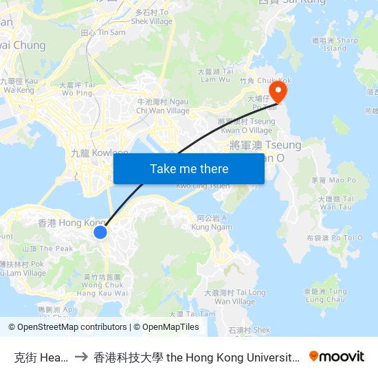 克街 Heard Street to 香港科技大學 the Hong Kong University Of Science And Technology map
