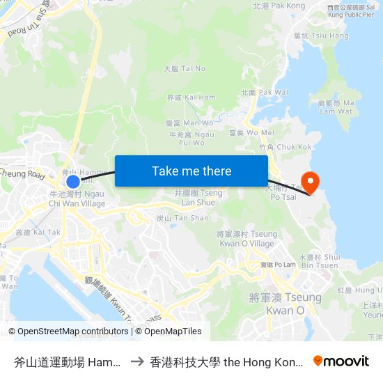 斧山道運動場 Hammer Hill Road Sports Ground to 香港科技大學 the Hong Kong University Of Science And Technology map