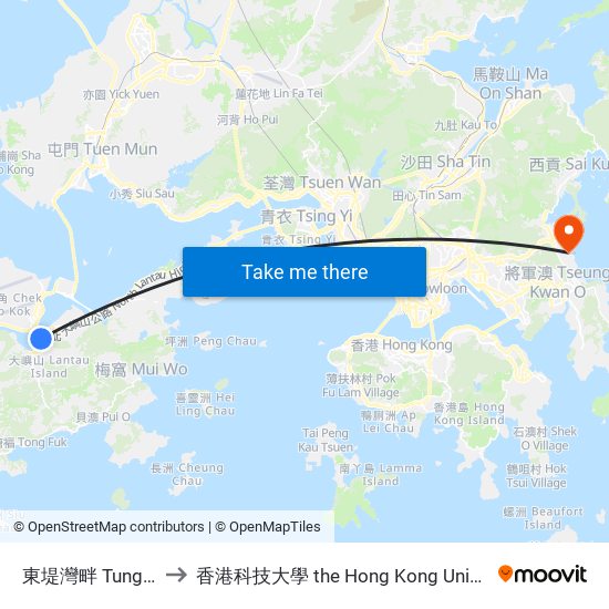 東堤灣畔 Tung Chung Crescent to 香港科技大學 the Hong Kong University Of Science And Technology map