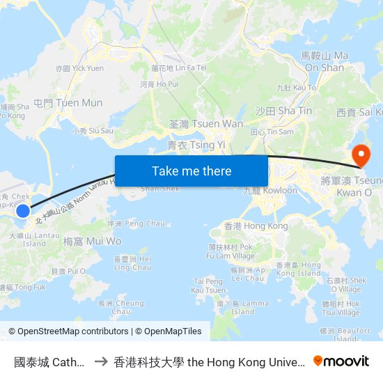 國泰城 Cathay Pacific City to 香港科技大學 the Hong Kong University Of Science And Technology map