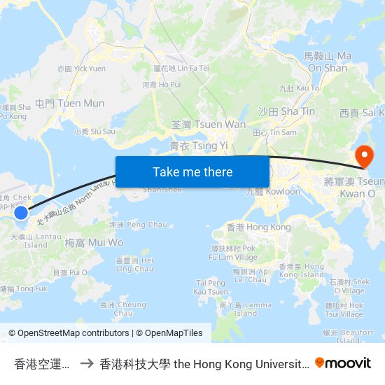 香港空運貨站 Hactl to 香港科技大學 the Hong Kong University Of Science And Technology map