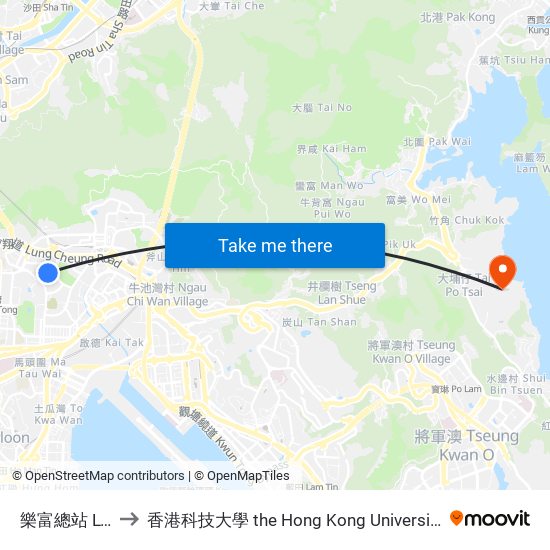樂富總站 LOK Fu B/T to 香港科技大學 the Hong Kong University Of Science And Technology map