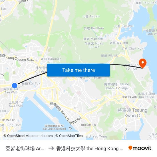 亞皆老街球場 Argyle Street Playground to 香港科技大學 the Hong Kong University Of Science And Technology map