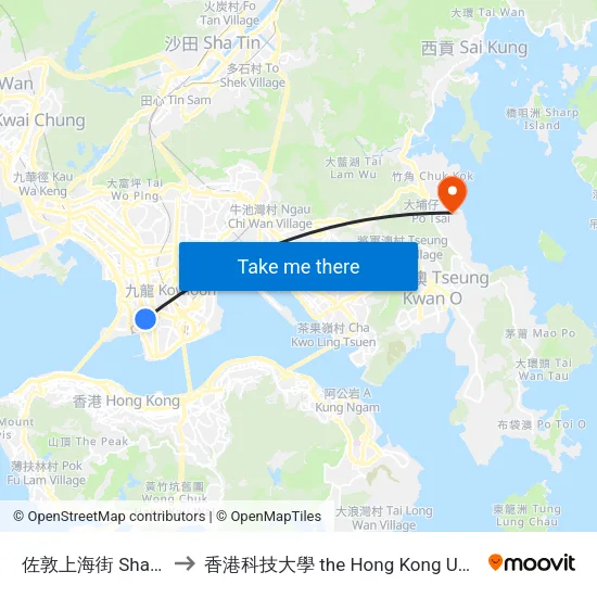 佐敦上海街 Shanghai Street Jordan to 香港科技大學 the Hong Kong University Of Science And Technology map