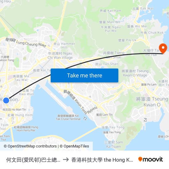 何文田(愛民邨)巴士總站 Ho Man Tin (Oi Man Estate) B/T to 香港科技大學 the Hong Kong University Of Science And Technology map