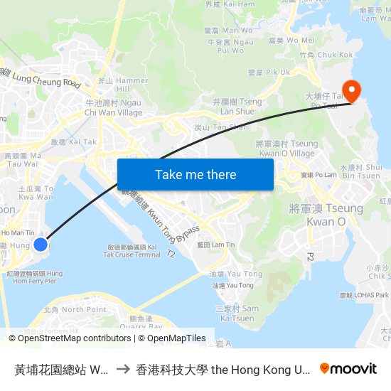 黃埔花園總站 Whampoa Garden B/T to 香港科技大學 the Hong Kong University Of Science And Technology map