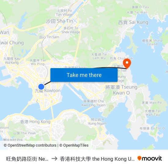 旺角奶路臣街 Nelson Street Mong Kok to 香港科技大學 the Hong Kong University Of Science And Technology map