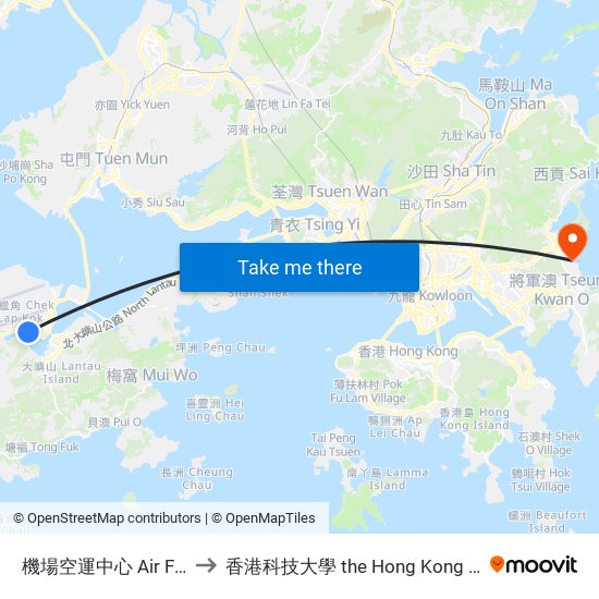 機場空運中心 Air Freight Forwarding Centre to 香港科技大學 the Hong Kong University Of Science And Technology map