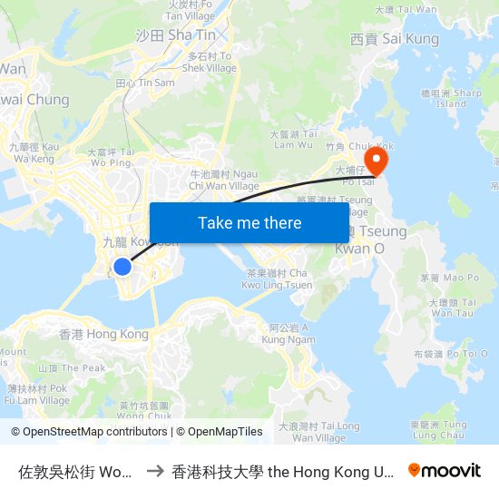 佐敦吳松街 Woosung Street Jordan to 香港科技大學 the Hong Kong University Of Science And Technology map