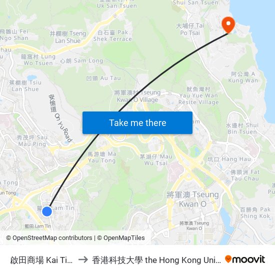 啟田商場 Kai Tin Shopping Centre to 香港科技大學 the Hong Kong University Of Science And Technology map