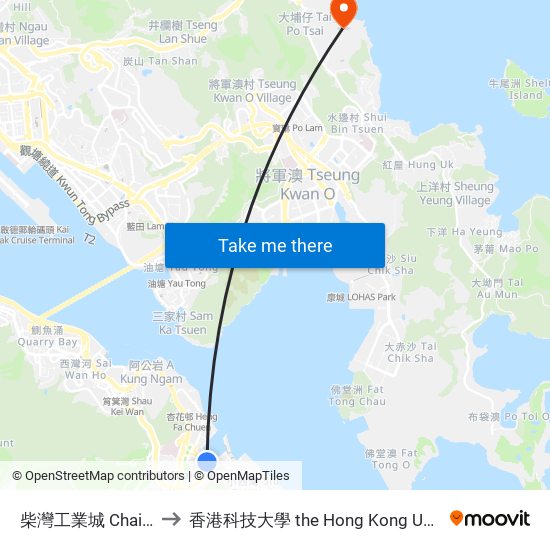 柴灣工業城 Chai Wan Industrial City to 香港科技大學 the Hong Kong University Of Science And Technology map