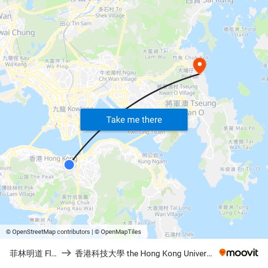 菲林明道 Fleming Road to 香港科技大學 the Hong Kong University Of Science And Technology map