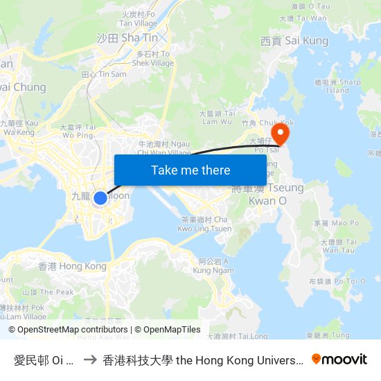 愛民邨 Oi Man Estate to 香港科技大學 the Hong Kong University Of Science And Technology map