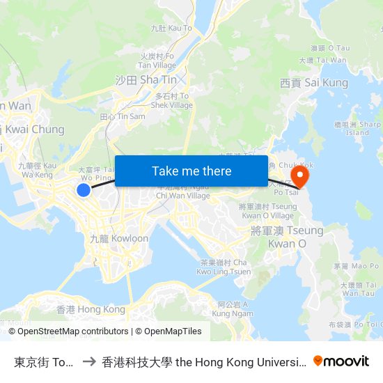 東京街 Tonkin Street to 香港科技大學 the Hong Kong University Of Science And Technology map