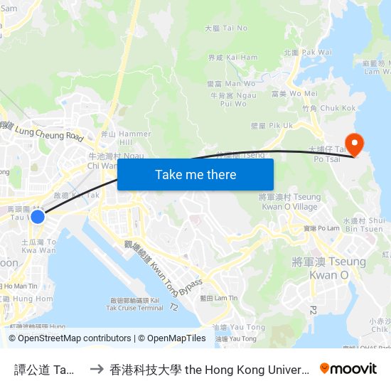 譚公道 Tam Kung Road to 香港科技大學 the Hong Kong University Of Science And Technology map