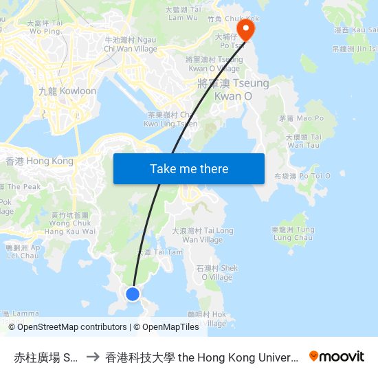 赤柱廣場 Stanley Plaza to 香港科技大學 the Hong Kong University Of Science And Technology map