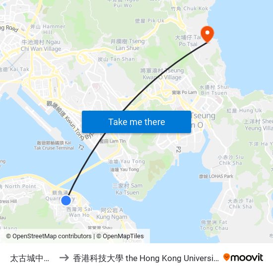 太古城中心 Cityplaza to 香港科技大學 the Hong Kong University Of Science And Technology map