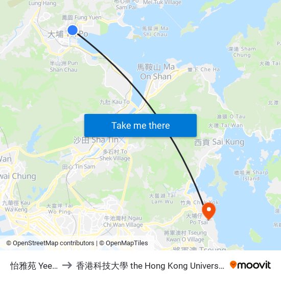 怡雅苑 Yee Nga Court to 香港科技大學 the Hong Kong University Of Science And Technology map