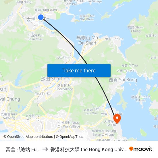 富善邨總站 Fu Shin Estate B/T to 香港科技大學 the Hong Kong University Of Science And Technology map